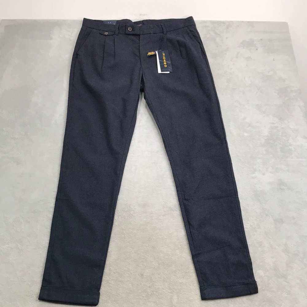 Piombo Men's Blue Textured Wool Blend Pants Size 38 New